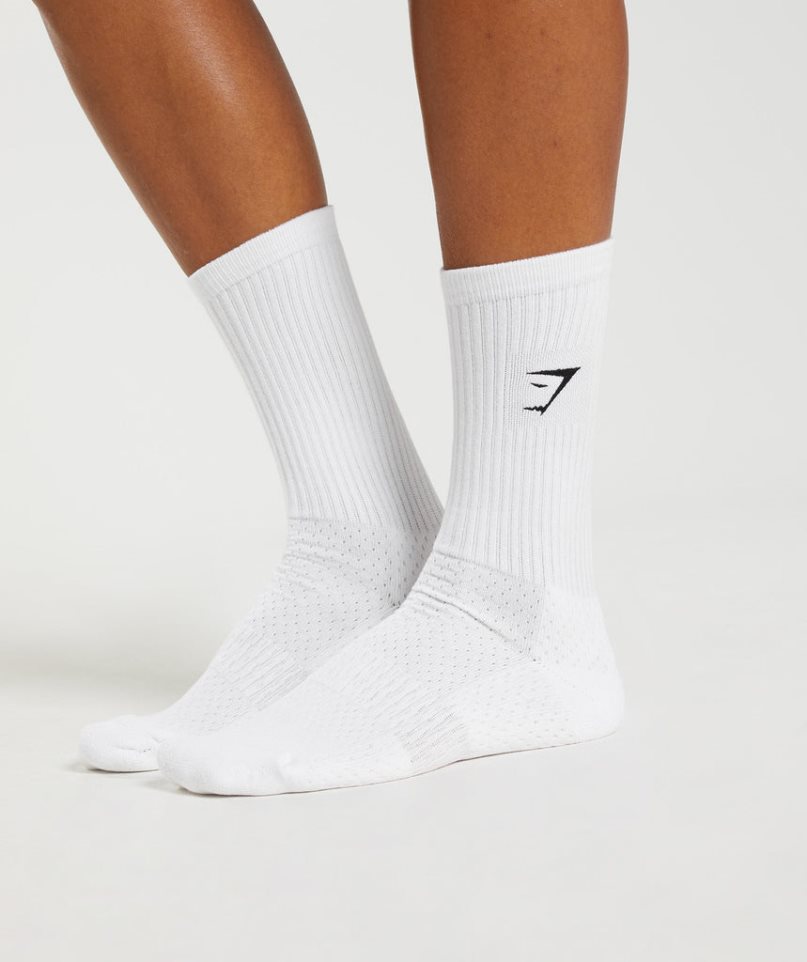 Gymshark Premium Sharkhead Crew Single Socks White | NZ 1FBPDX